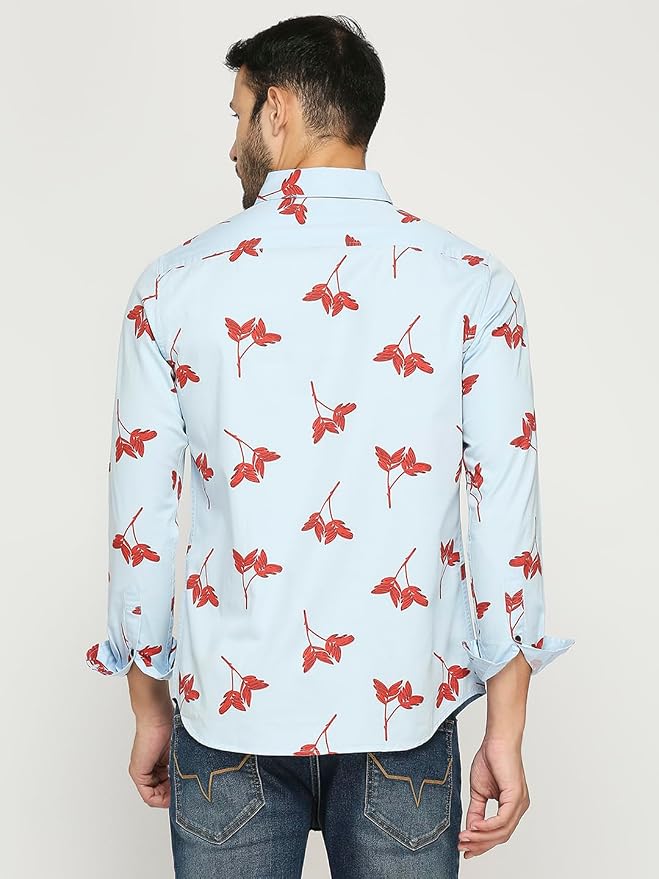 Men's Cotton Slim Fit Leaf Print Full-Sleeve Shirt