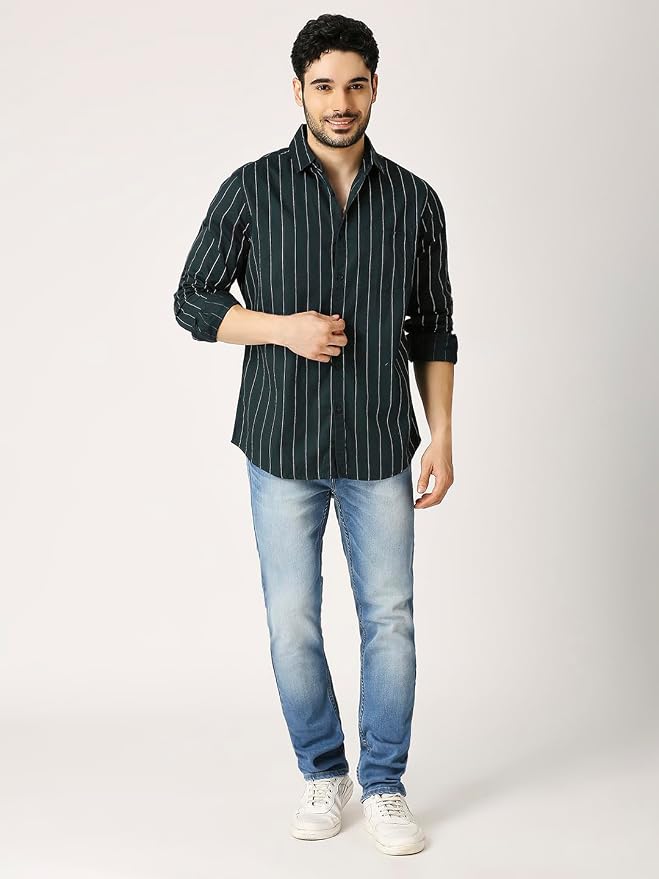 Premium Vertical Pinstripe Shirt - Bottle Green