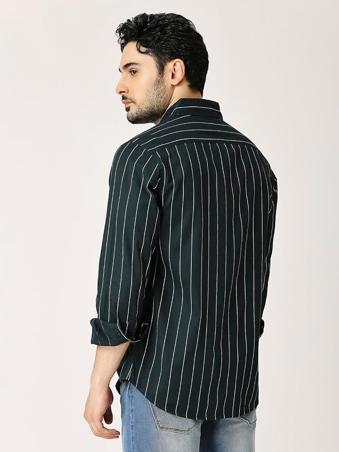 Premium Vertical Pinstripe Shirt - Bottle Green