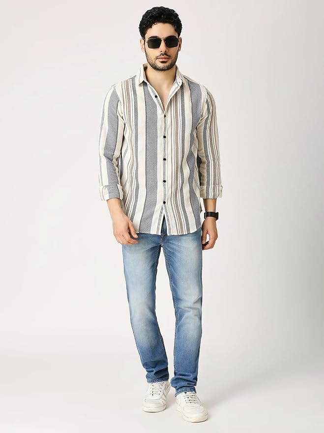 Multi-Stripe Textured Casual Shirt