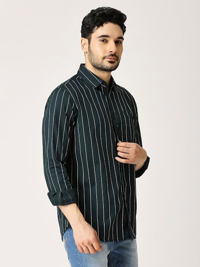 Premium Vertical Pinstripe Shirt - Bottle Green