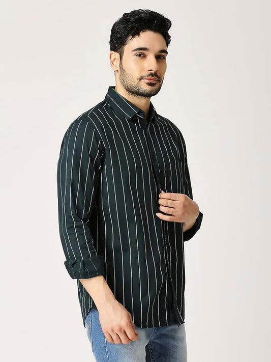 Premium Vertical Pinstripe Shirt - Bottle Green