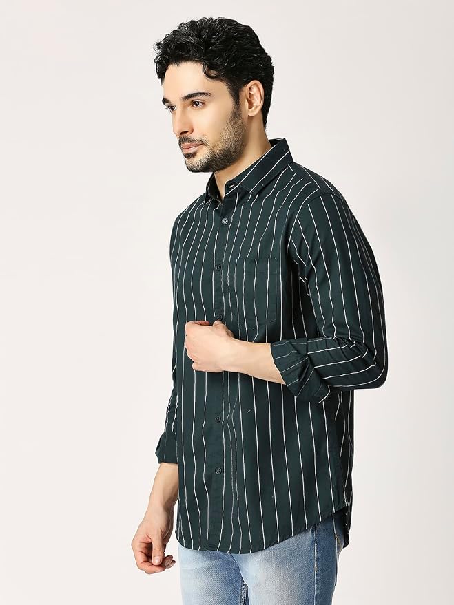 Premium Vertical Pinstripe Shirt - Bottle Green