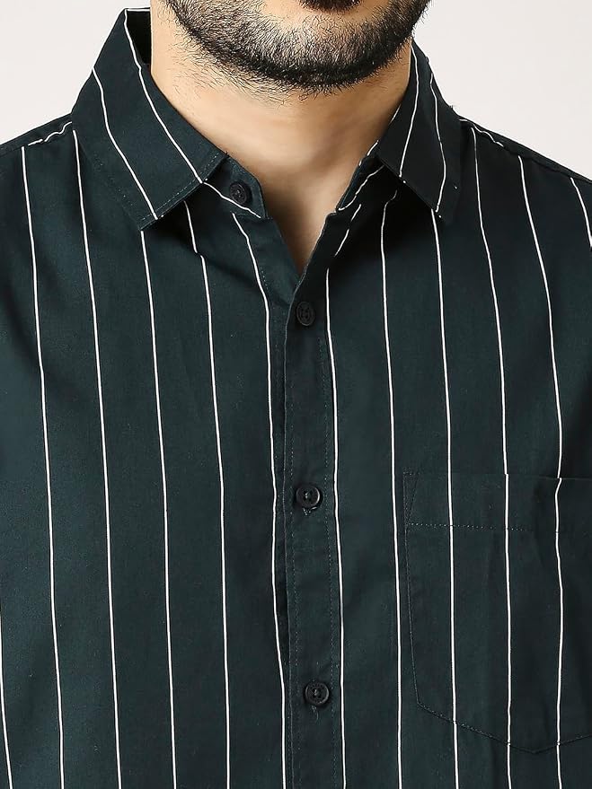 Premium Vertical Pinstripe Shirt - Bottle Green