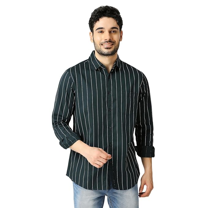 Premium Vertical Pinstripe Shirt - Bottle Green